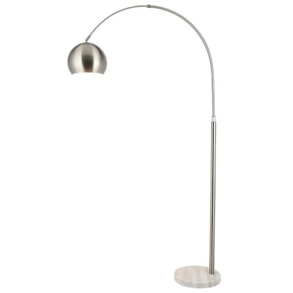 Merra 70 in. Arcing Modern Floor Lamp in Nickel and Marble with Rotating Shade