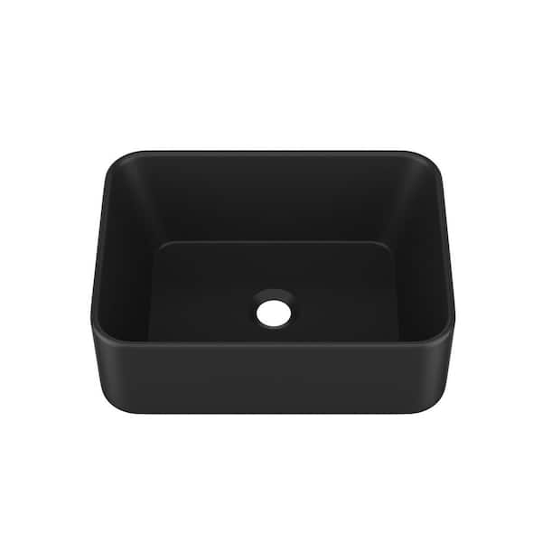 16in. Bathroom Sink Matte Black Rectangular Vessel Sink without Faucet