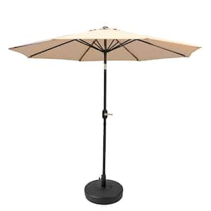 9 ft. Aluminum Market Crank and Tilt Patio Umbrella in Beige with Base