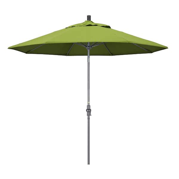 California Umbrella 9 ft. Hammertone Grey Aluminum Market Patio Umbrella with Collar Tilt Crank Lift in Macaw Sunbrella