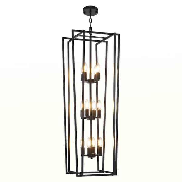 Magic Home 12 Light Modern Chandelier Semi Flush Mount Ceiling Light Fixture in Black for Dining Room Hallway Entryway Bedroom