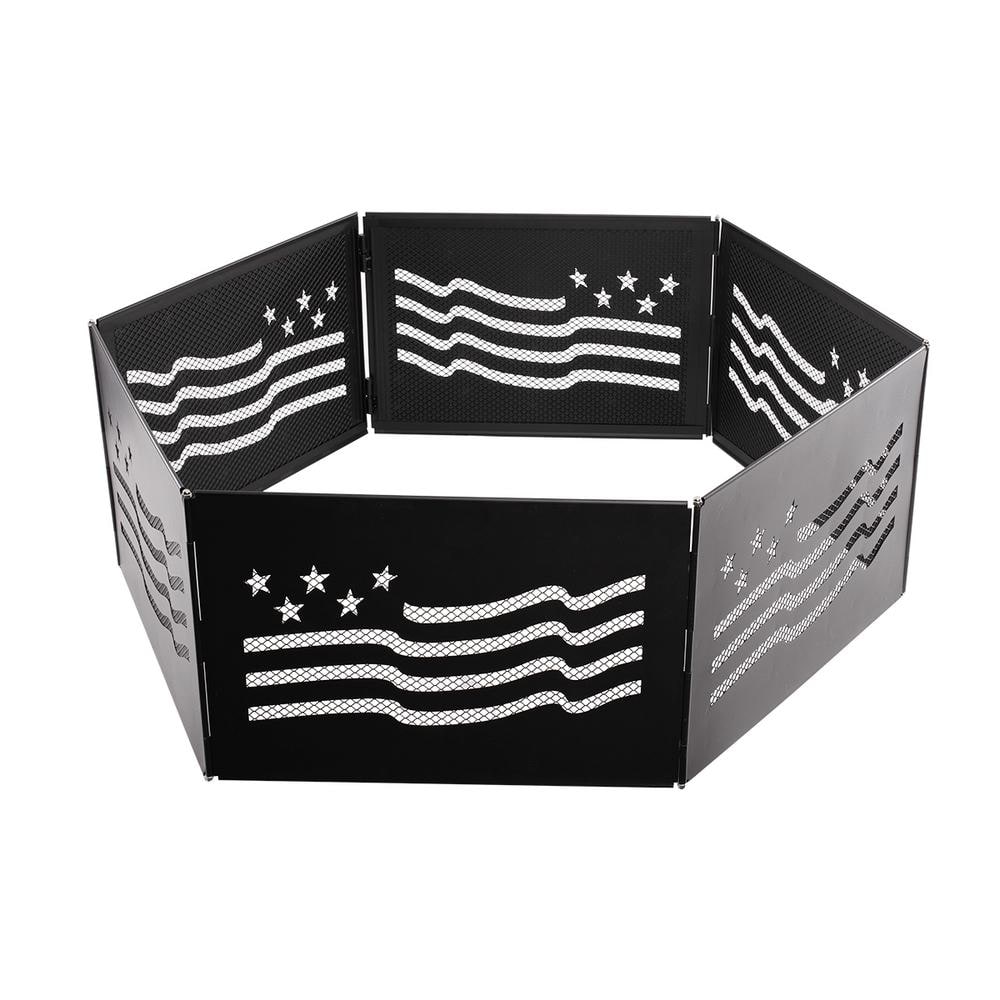 Zion 36" Black Steel Portable Folding Fire Ring with Stars and Stripes