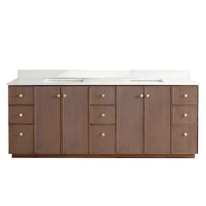 Oza 84 in.W x 22 in.D x 33.9 in.H Double Sink Bath Vanity in Dark Brown with White Qt. Stone Top