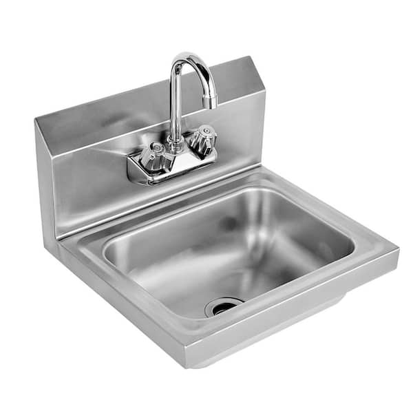 17 in. Drop-In Single Bowl Stainless Steel Sink, Commercial Wall Mount Hand Washing Basin with Faucet Backsplash