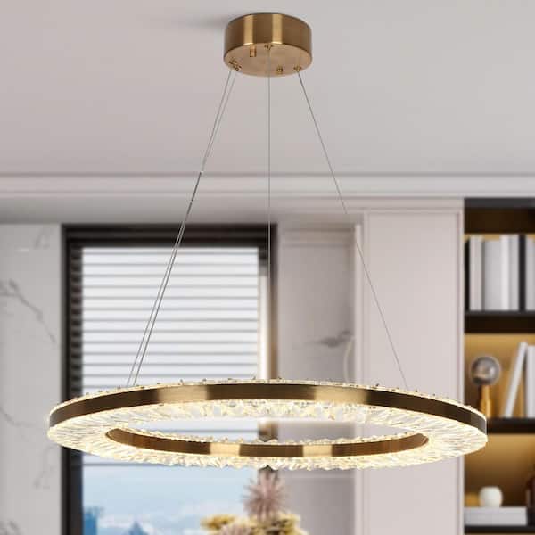 Macrobotrys 1-Light Integrated LED Plating Brass Circle Chandelier with Crystal Accents