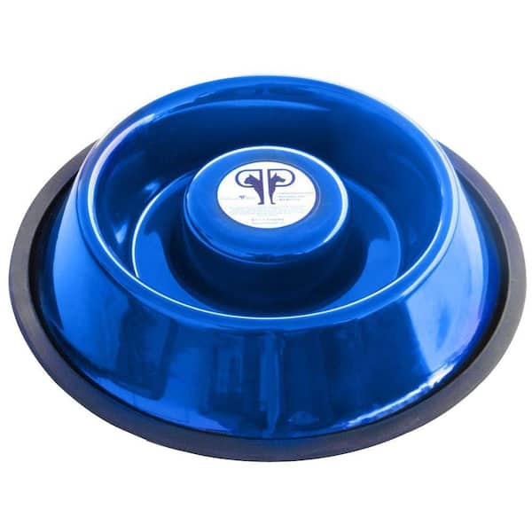 Platinum Pets Large Stainless Steel Slow Eating Bowl in Blue