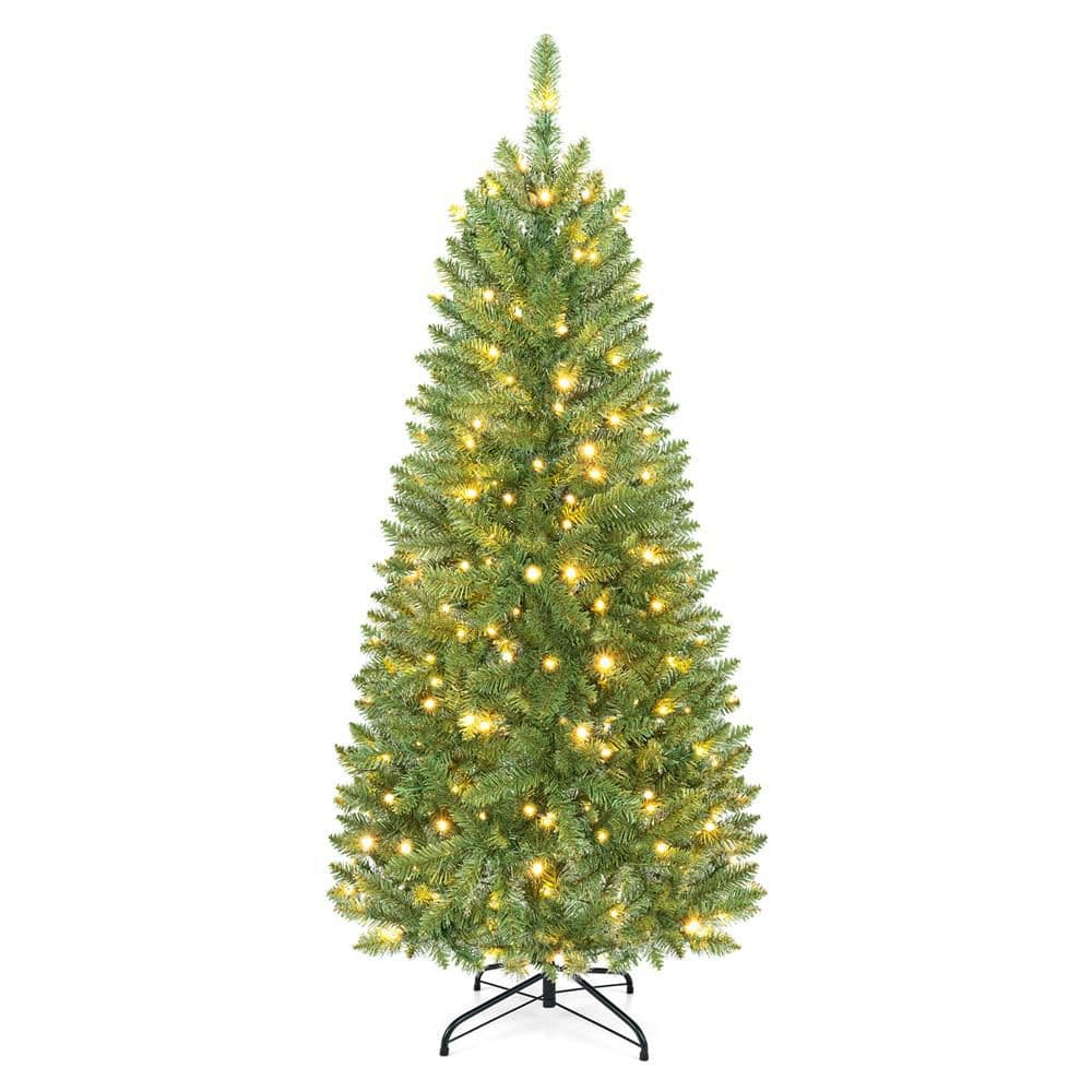 Costway 5 ft. Pre-Lit LED Pencil Spruce Artificial Christmas Tree with ...