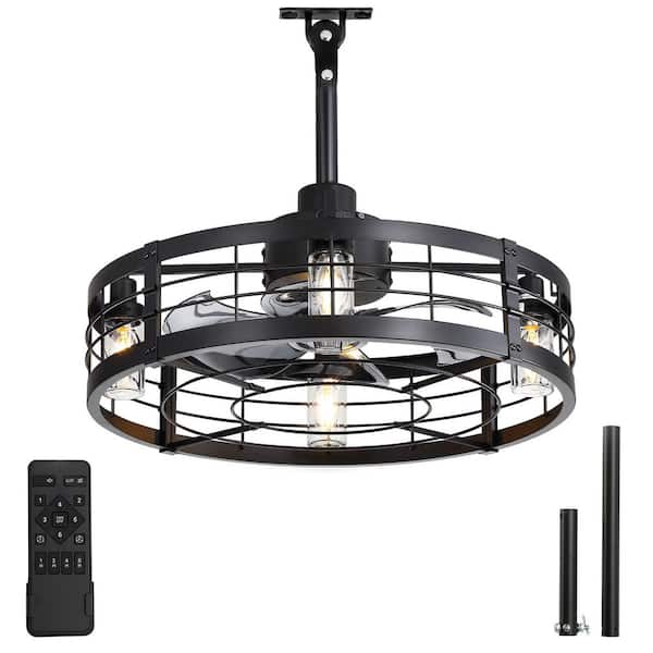 22 in Black Outdoor Ceiling Fan with Light Remote control Fandelier Downrod Waterproof quiet DC motor for Patios Porch