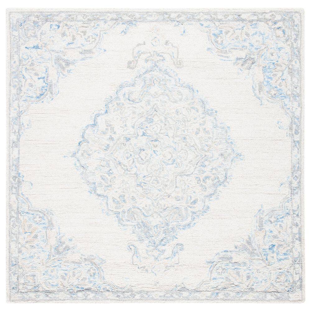 Ivory and Blue Handmade Wool Tufted Square Rug 5'
