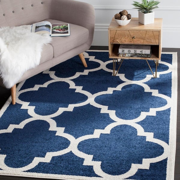 Amherst Navy/Beige Doormat 3 ft. x 5 ft. Border Trellis Area Rug