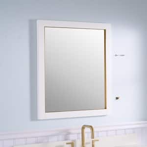 28 in. W x 32 in. H Rectangular Wood Framed Beleved Wall Bathroom Vanity Mirror in White, Vertical Horizontal Hanging