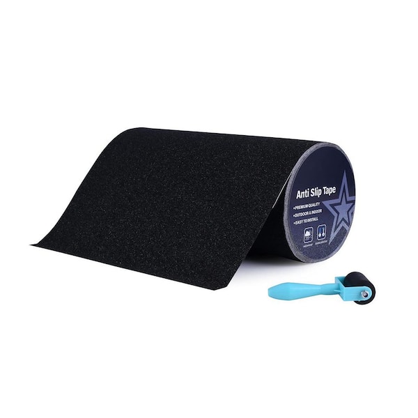 Black 12 in. x 35 ft. Aluminum Oxide Non Slip Stair Tread Cover Set of 1 with Roller for Indoor Outdoor Use