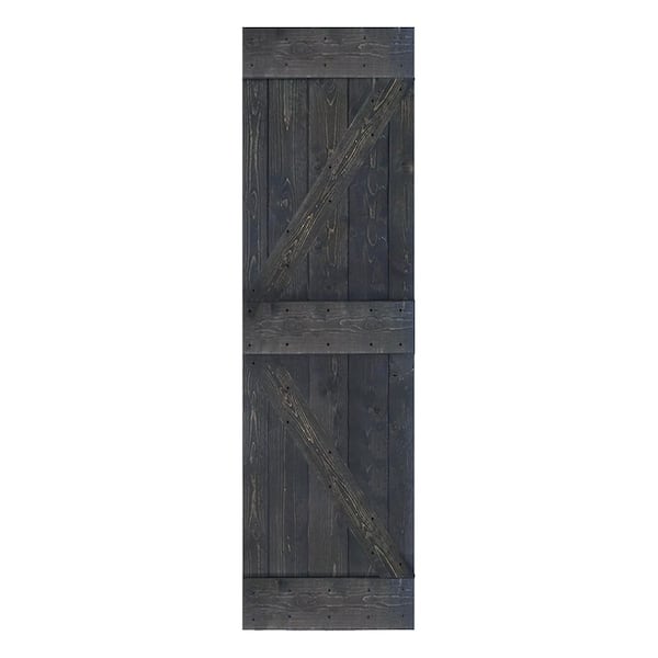 ISLIFE K Style 30 in. x 84 in. Carbon Gray Finished Solid Wood Sliding Barn Door Slab - Hardware Kit Not Included