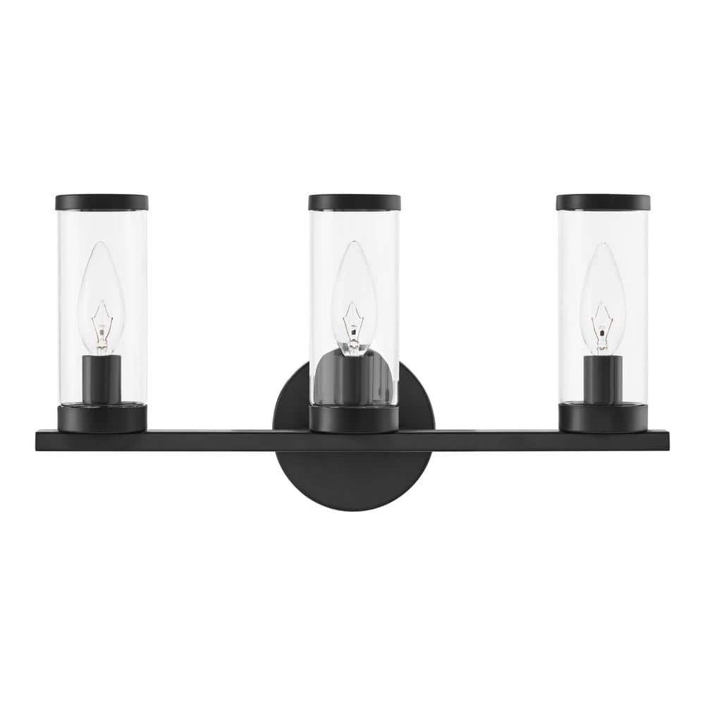 Hampton Bay Loveland 16.625 in. 3-Light Black Bathroom Vanity Light Fixture with Clear Glass Shades