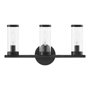 Loveland 16.625 in. 3-Light Black Bathroom Vanity Light Fixture with Clear Glass Shades