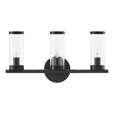 Loveland 16.625 in. 3-Light Black Bathroom Vanity Light Fixture with Clear Glass Shades