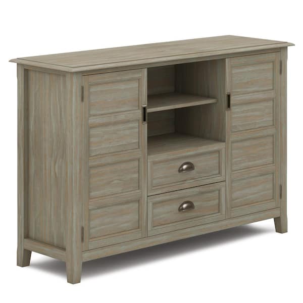 Simpli Home Burlington Solid Wood 54 in. Wide Transitional TV Media Stand in Distressed Grey for TVs up to 60 in.