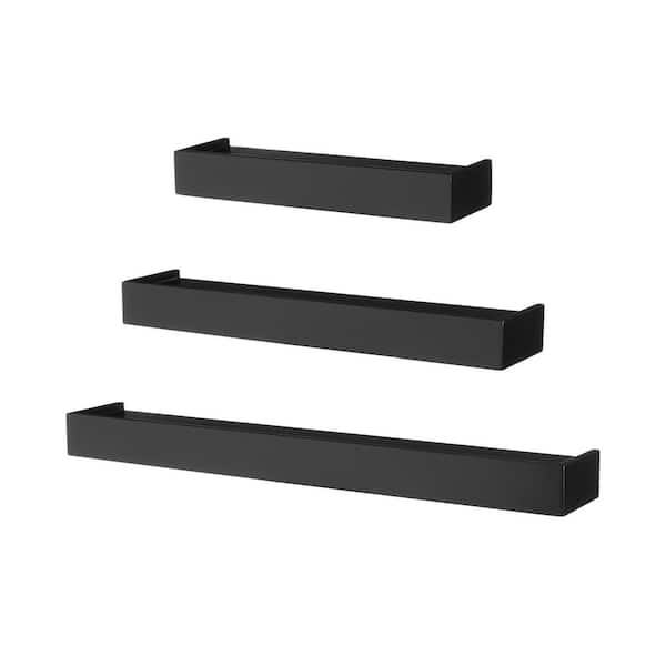 Black Wood Floating Wall Shelf Set, Black Floating Shelves Set Of 3