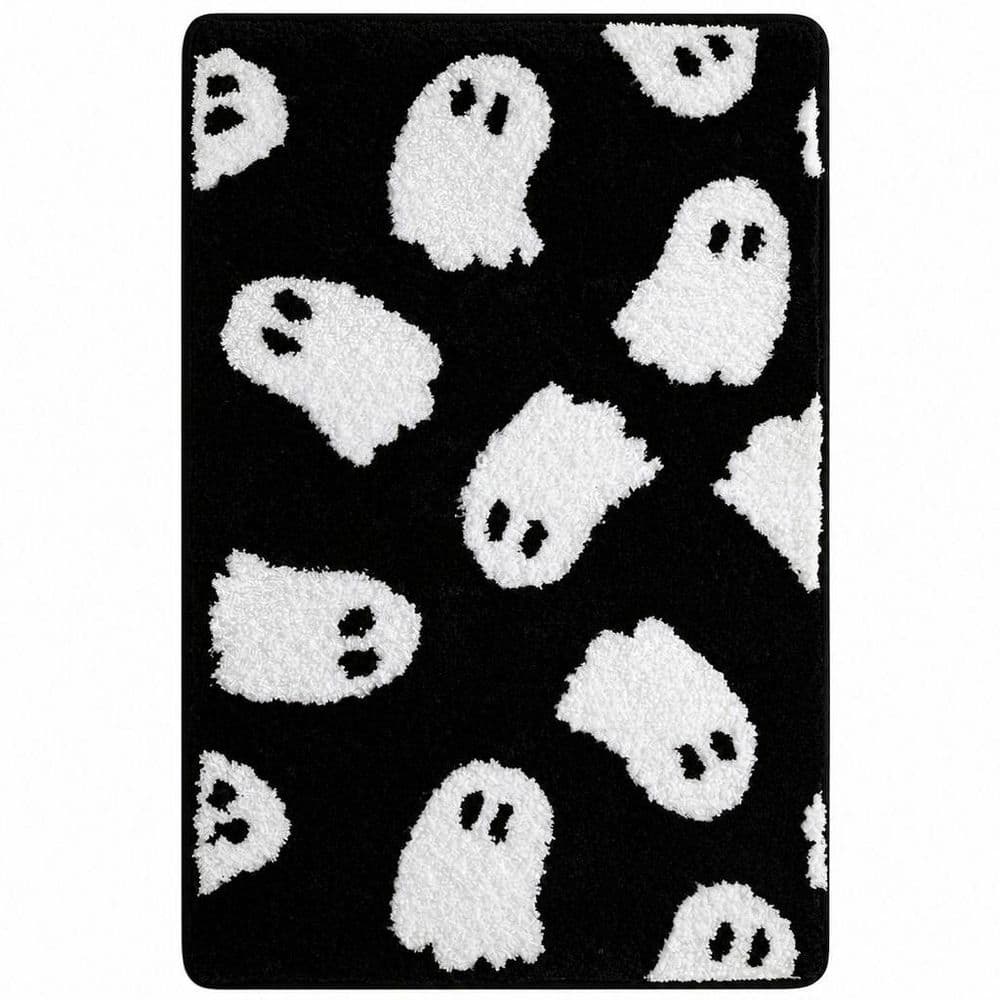 1‑Piece Bath Accessory Set in Black, Ghost Tufted Absorbent Non‑Slip Washable Halloween Bath Rug