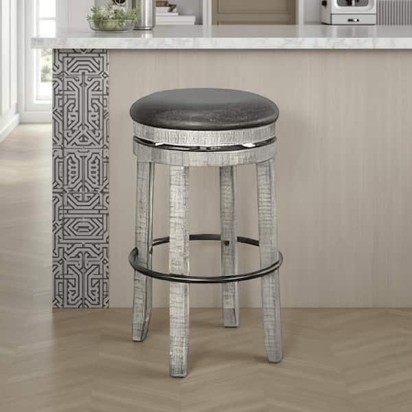 Benjara Zeka Swivel Gray and Black Wood Frame Barstool Set Zeka Swivel with Cushion (Set of 2)