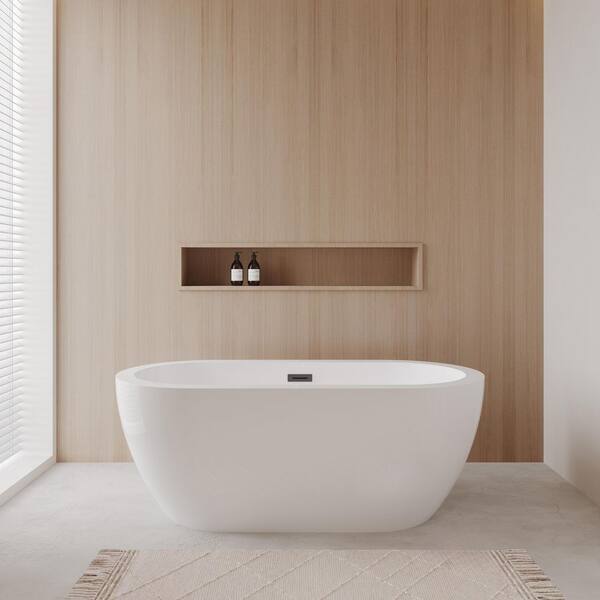 Soho 59.75 in. Acrylic Flatbottom Bathtub in White with Matte Black Trim