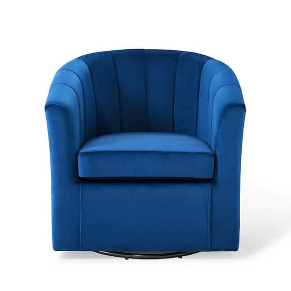 MODWAY Prospect Navy Performance Velvet Swivel Armchair