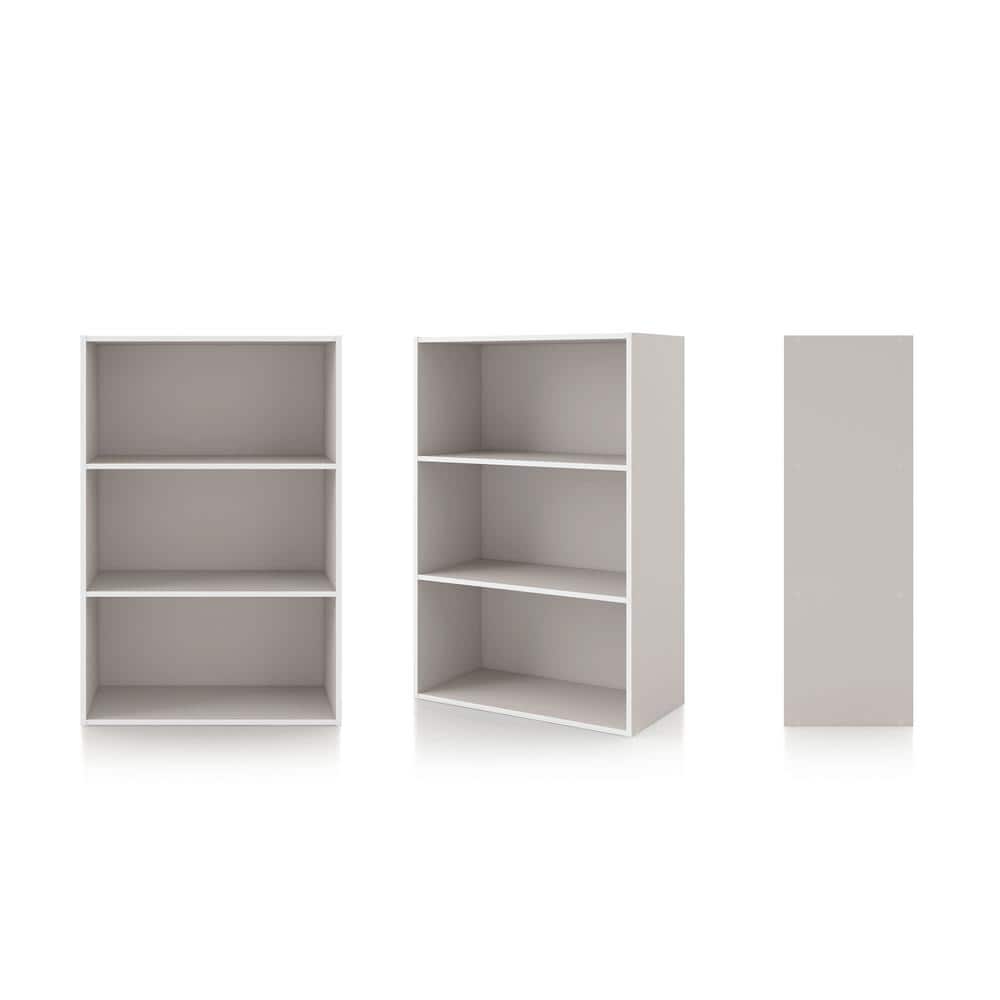 Quincy Light Gray Composite 3-Shelf Stackable Modular Bookcase