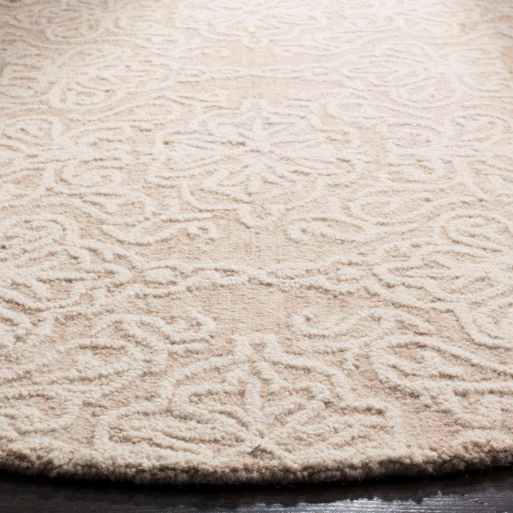 Beige and Ivory Floral Tufted Wool Round Rug, 6'
