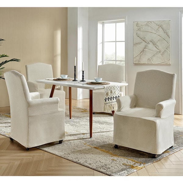 JAYDEN CREATION Adelina Tan Traditional Roll Arm Dining Chair with Hooded Caster Wheels Set of 4