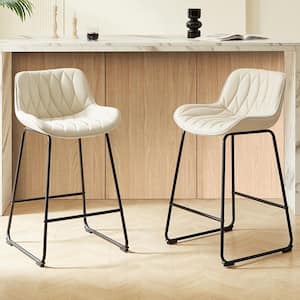 Modern 25.99 in Seat Height White Faux Leather Counter Stools with Metal Frame