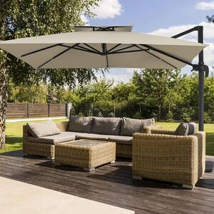 11 ft. x 11 ft. Square Two-Tier Top Rotation Outdoor Cantilever Patio Umbrella with Cover in Beige
