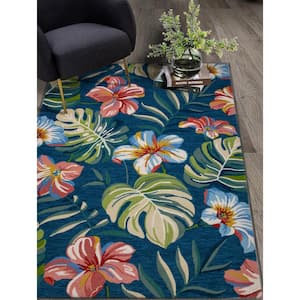 Arlo Blue 2 ft. x 3 ft. Modern Floral Hand-Made Indoor/Outdoor Area Rug