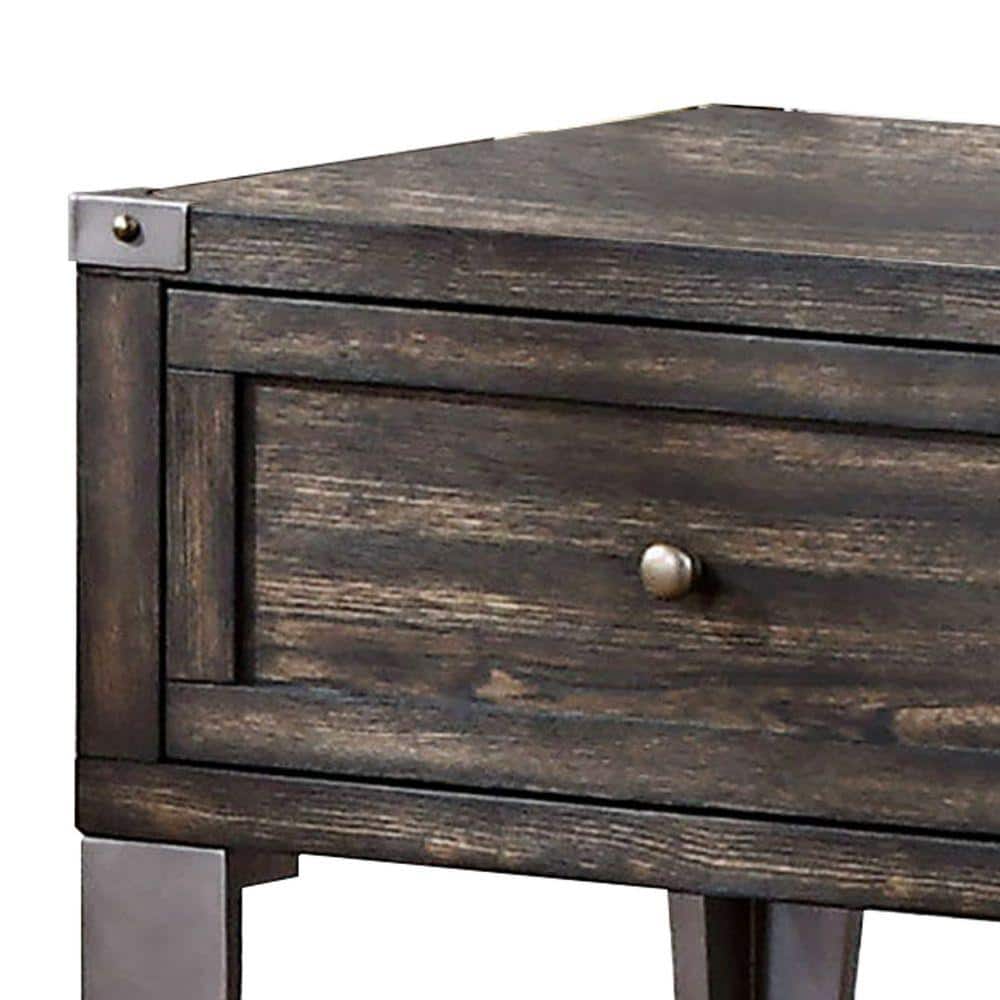 Industrial Charm Brown Wood and Metal End Table with Storage