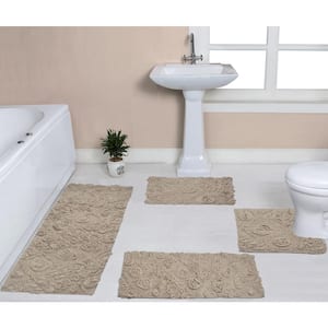 Modesto Bath Rug 100% Cotton Bath Rugs Set, 4-Pcs Set with Runner, Linen