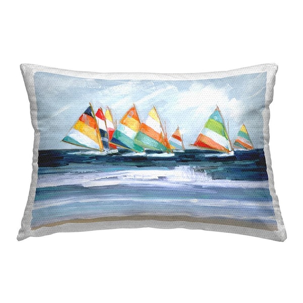 Stupell Industries Striped Sailboats Beach Blue Rectangular Outdoor Throw Pillow