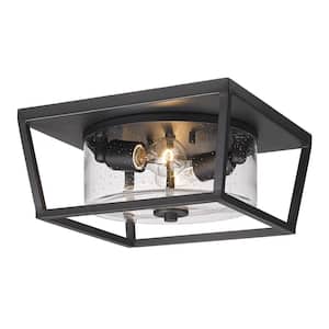 Mercer 2-Light Natural Black Outdoor Flush Mount Light with Seeded Glass Shade