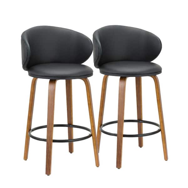 HomeRoots 26 in. Black Low Back Metal Counter Height Bar Chair with Faux Leather Seat Set of 2