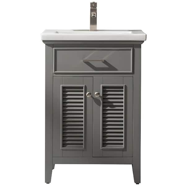 Design Element Cameron 24 in. W x 18 in. D Bath Vanity in Gray with Porcelain Vanity Top in White with White Basin