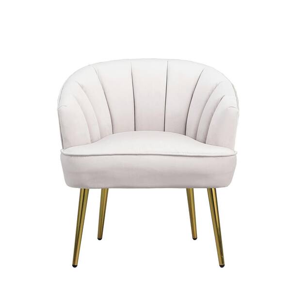 Morden Fort Beige Velvet Barrel Chair Accent Armchair with Golden