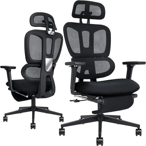 Black Ergonomic Office Chair w/ Footrest High-back Mesh Computer Chair w/Dynamic Lumbar Support 2D Headrest 4D Armrests