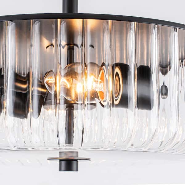 ZYZWMB 11 in. 2-Light Drum Matte Black Semi-Flush Mount with