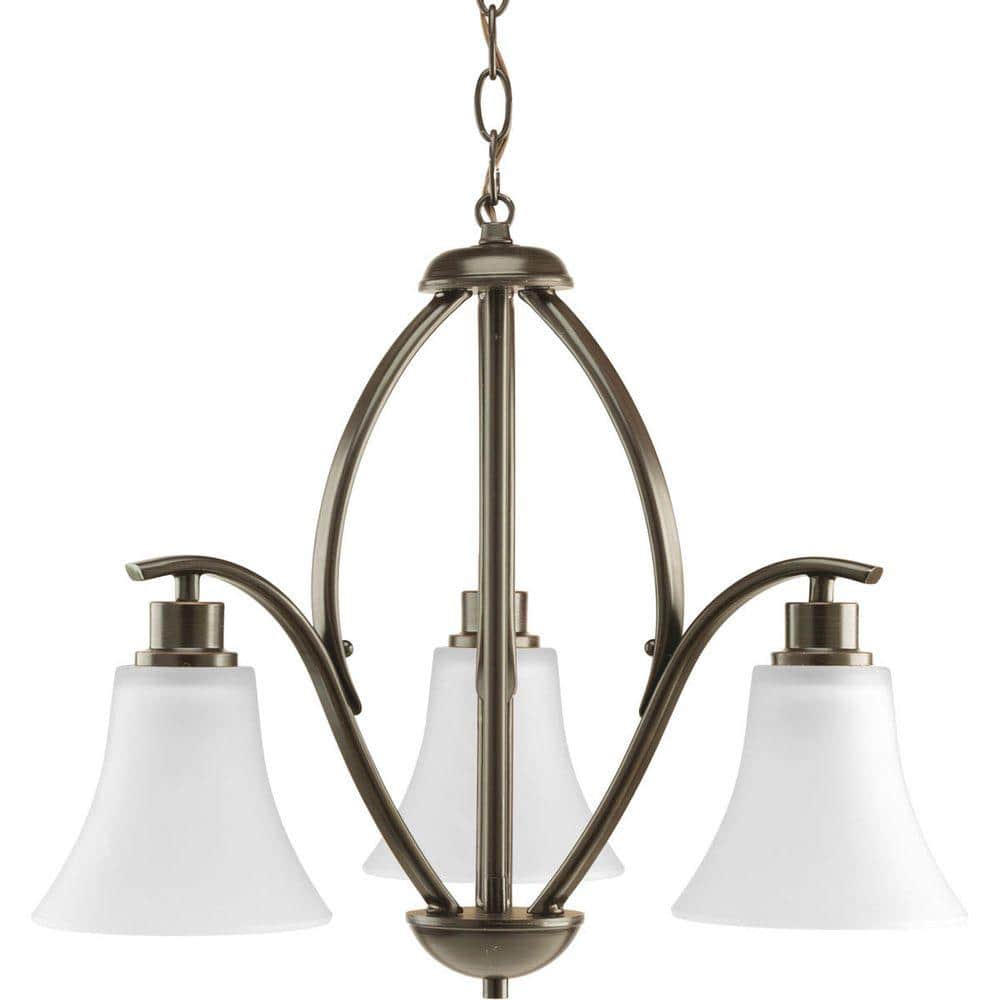 Joy Antique Bronze Mini 3-Light Chandelier with Etched Glass