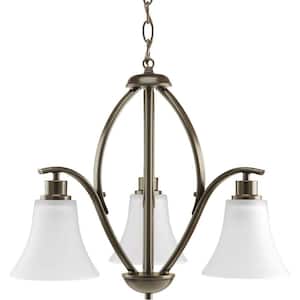 Joy Collection 3-Light Antique Bronze Etched White Glass Traditional Chandelier Light