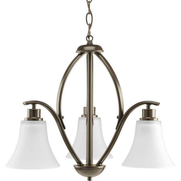 Progress Lighting Joy Collection 3-Light Antique Bronze Etched White Glass Traditional Chandelier Light
