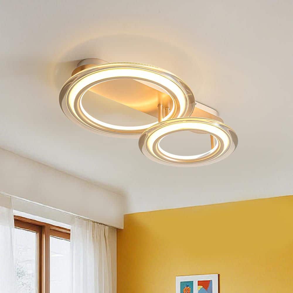 Lumin 2-Light 26 in. W Linear Satin Champagne Gold Dual-Ring LED Flush Mount Light for Hallway and Bedroom price history on PriceWatchPro