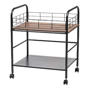 Wide Wood and Metal Rolling Storage Cart