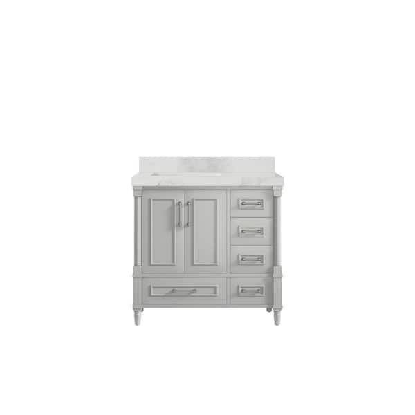 Willow Collections Hudson 36 in. W x 22 in. D x 36 in. H Left Offset Sink Bath Vanity in Coventry Gray with 2 in Calacatta Nuvo Top