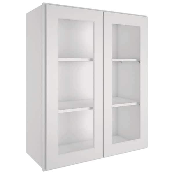 HOMEIBRO 30-in W X 12-in D X 36-in H in Shaker Dove Plywood Ready to Assemble Wall Glass kitchen Cabinet