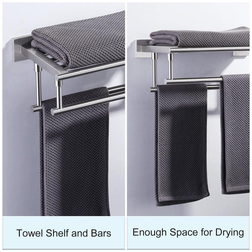 16-Inch Brushed Nickel Double Towel Bar with Shelf