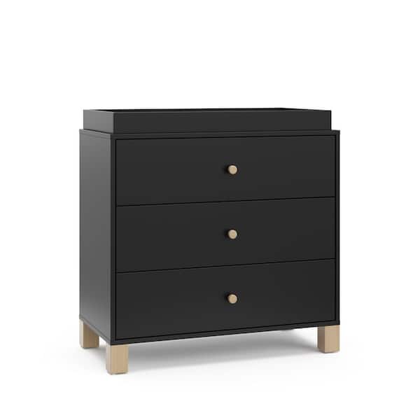 California Black with Driftwood 3 Drawer 35.5" Wide Dresser with Changing Topper